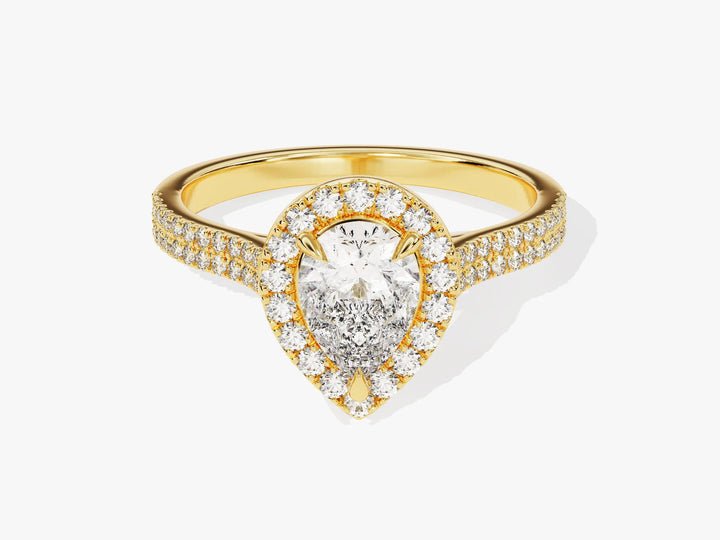 1.0CT Pear Diamond Double Shank Halo Moissanite Engagement Ring