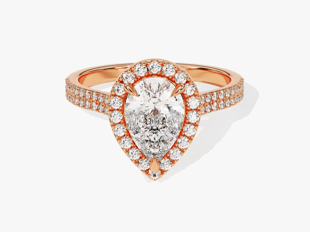 1.50CT Pear Diamond Double Shank Halo Moissanite Engagement Ring