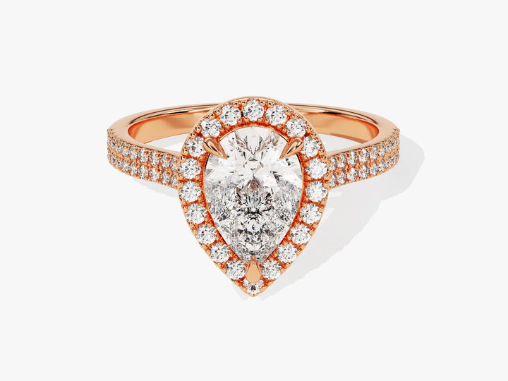 1.50CT Pear Diamond Double Shank Halo Moissanite Engagement Ring