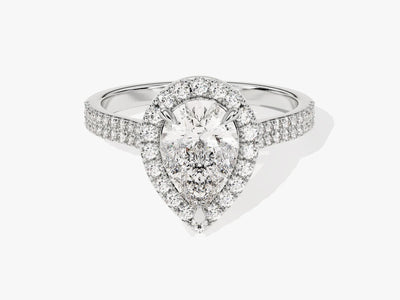 1.50CT Pear Diamond Double Shank Halo Moissanite Engagement Ring