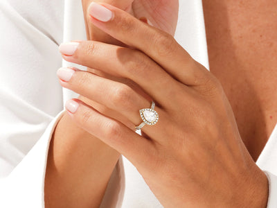 1.50CT Pear Diamond Double Shank Halo Moissanite Engagement Ring