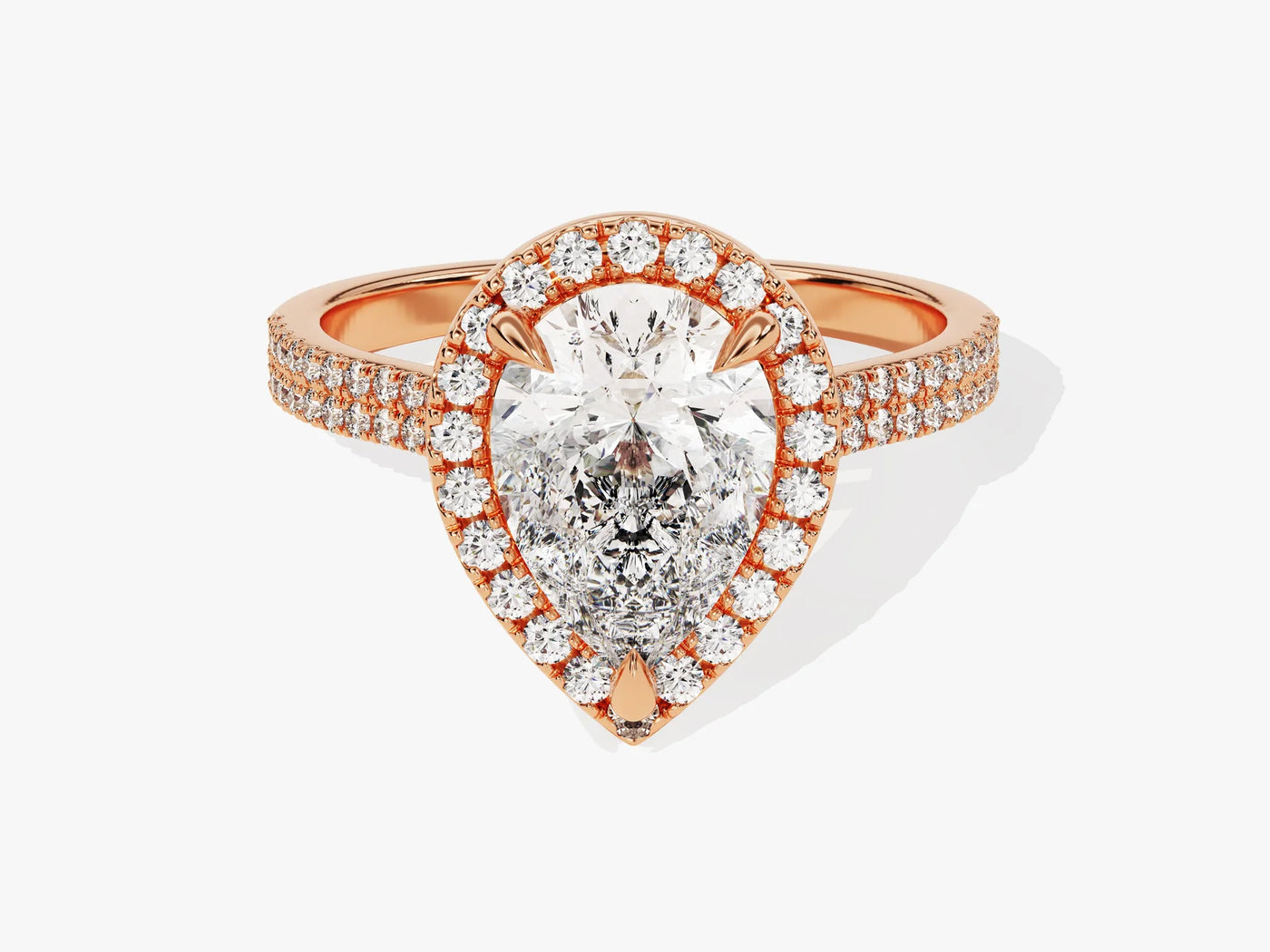 2.0CT Pear Diamond Double Shank Halo Moissanite Engagement Ring