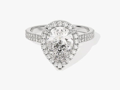 2.0CT Pear Diamond Double Shank Halo Moissanite Engagement Ring