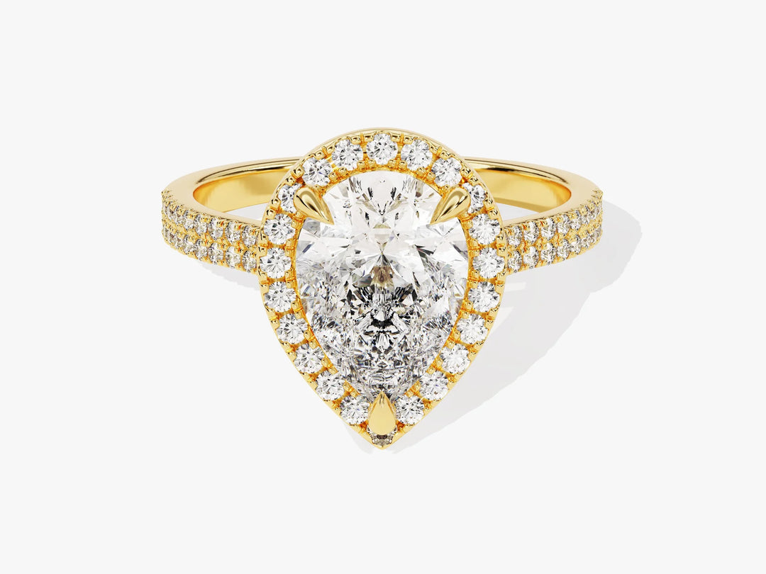 2.0CT Pear Diamond Double Shank Halo Moissanite Engagement Ring