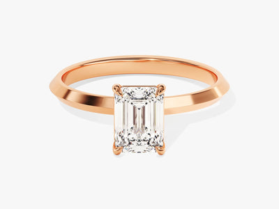 1.0CT Emerald Diamond Knife Edge Solitaire Moissanite Engagement Ring