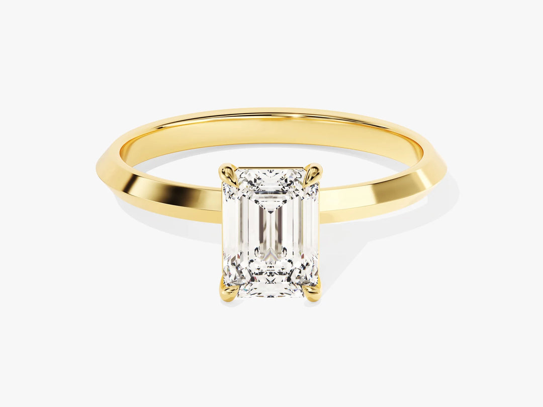 1.0CT Emerald Diamond Knife Edge Solitaire Moissanite Engagement Ring