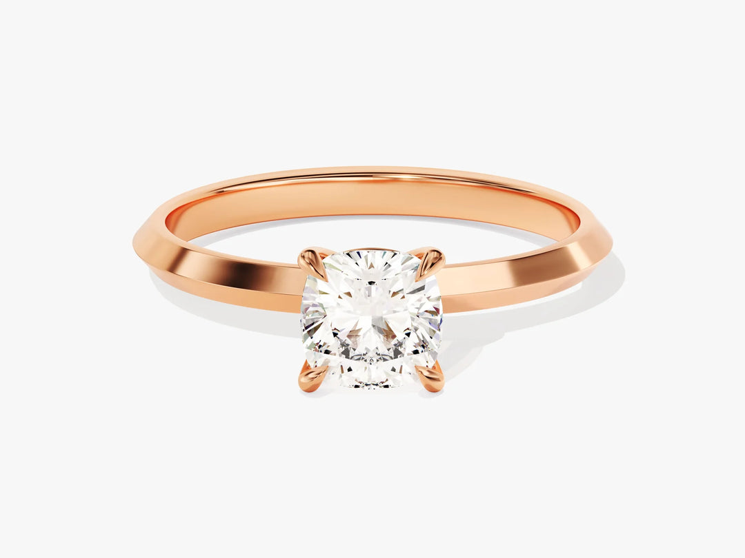 1.0CT Cushion Diamond Knife Edge Solitaire Moissanite Engagement Ring