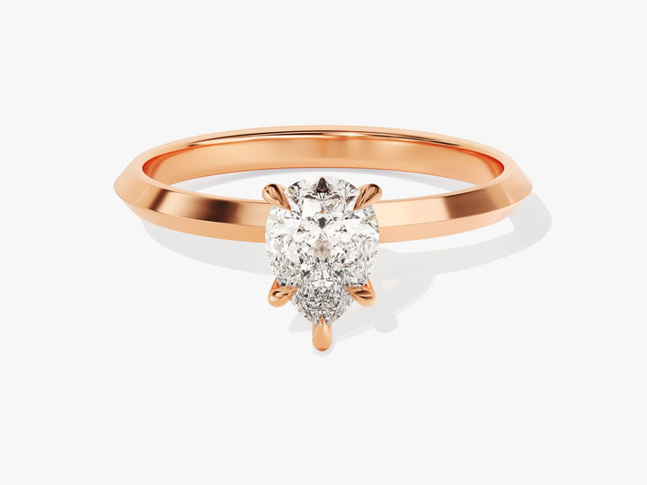 1.0CT Pear Diamond Knife Edge Solitaire Moissanite Engagement Ring