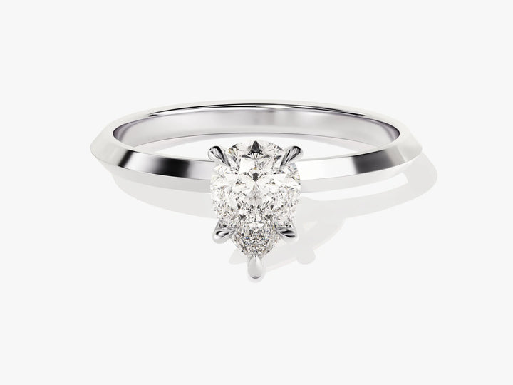 1.0CT Pear Diamond Knife Edge Solitaire Moissanite Engagement Ring