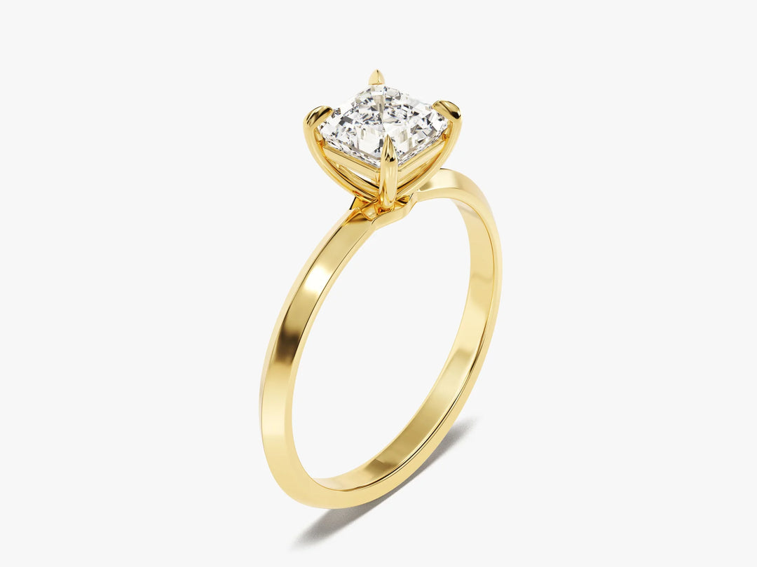 1.0CT Asscher Diamond Knife Edge Solitaire Moissanite Engagement Ring