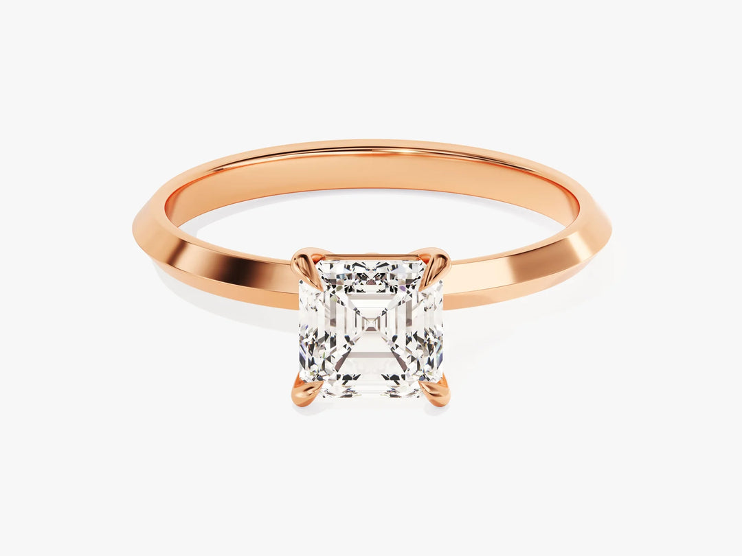 1.0CT Asscher Diamond Knife Edge Solitaire Moissanite Engagement Ring