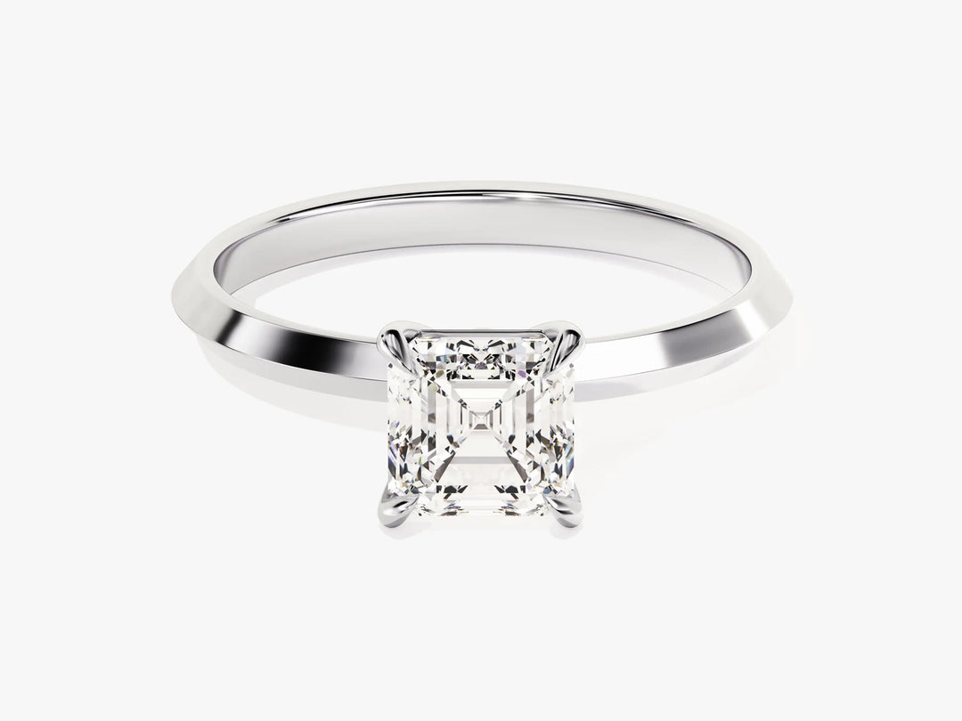 1.0CT Asscher Diamond Knife Edge Solitaire Moissanite Engagement Ring