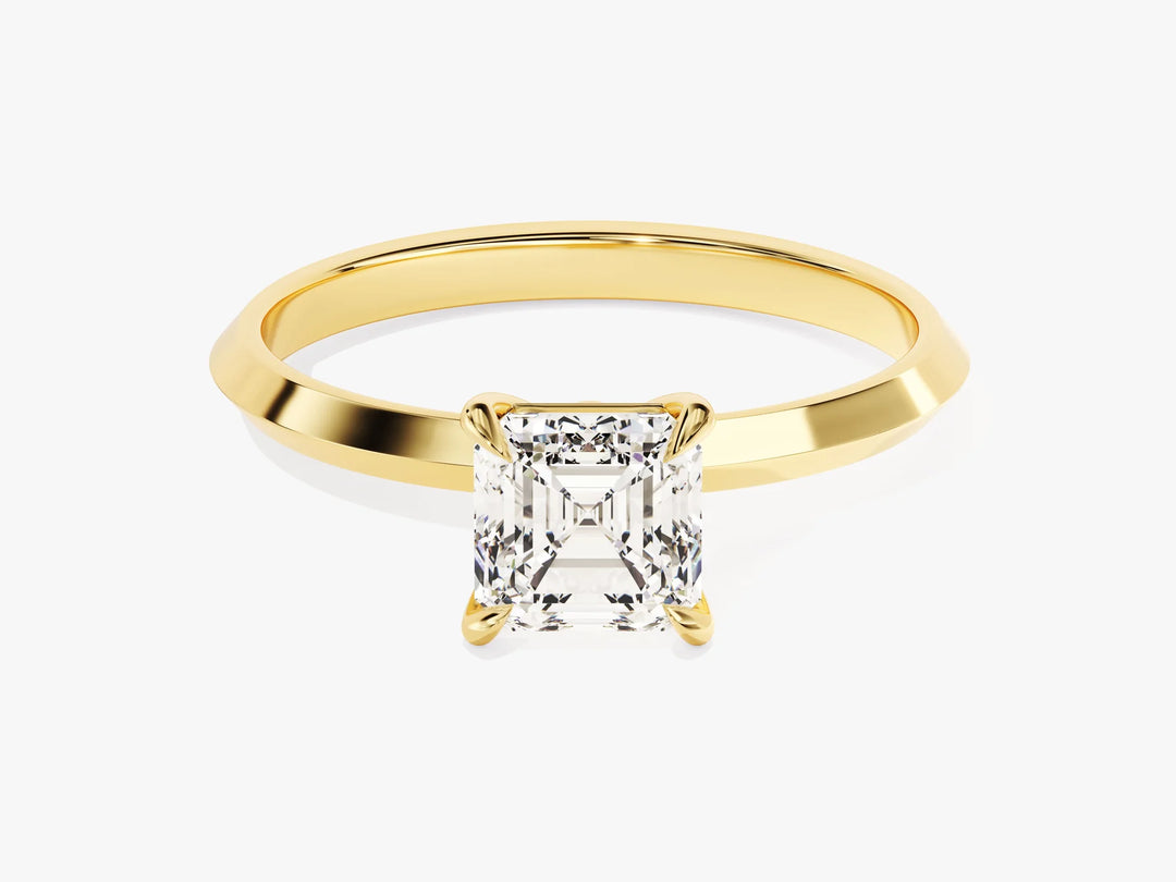 1.0CT Asscher Diamond Knife Edge Solitaire Moissanite Engagement Ring