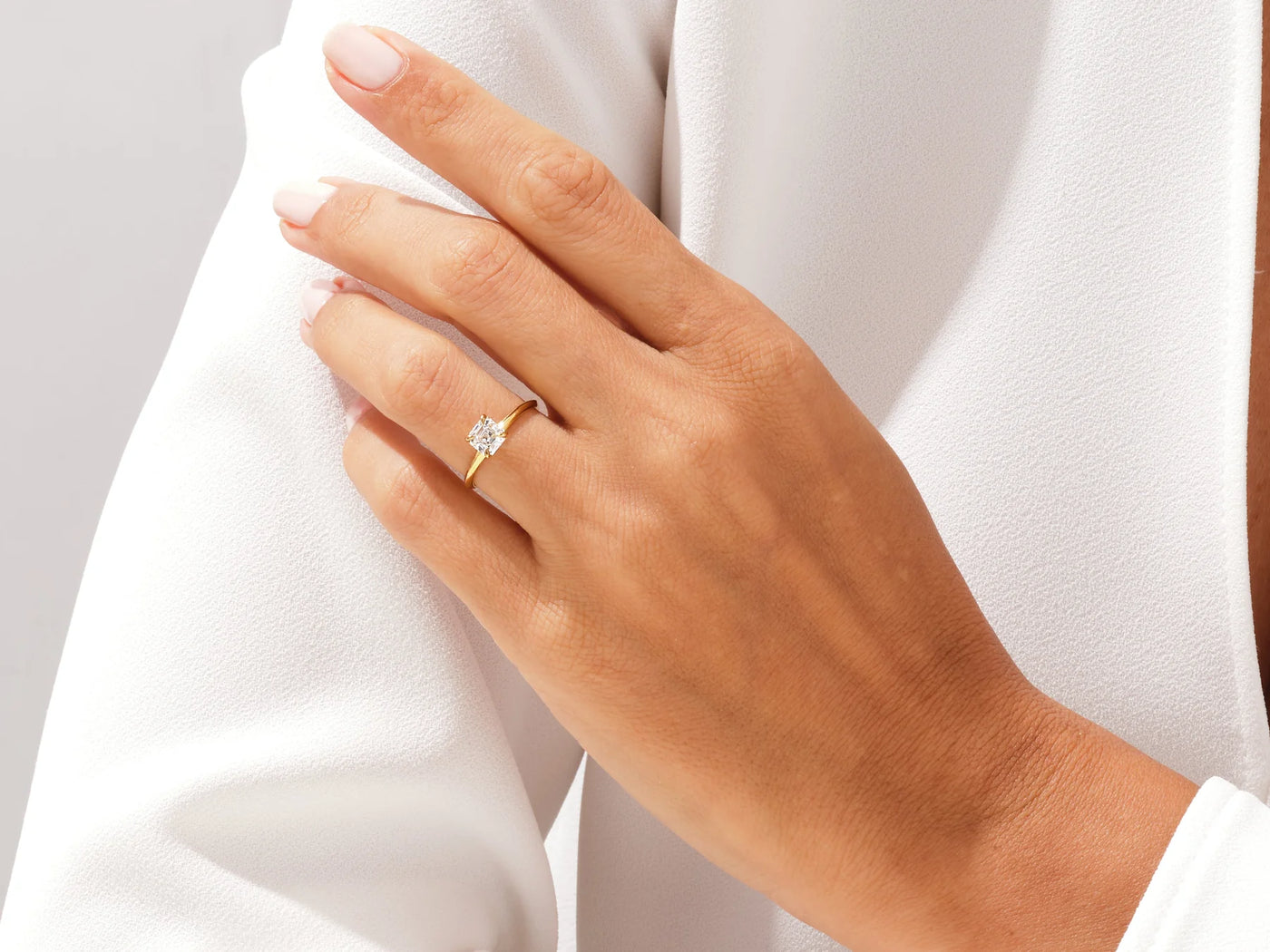 1.0CT Asscher Diamond Knife Edge Solitaire Moissanite Engagement Ring