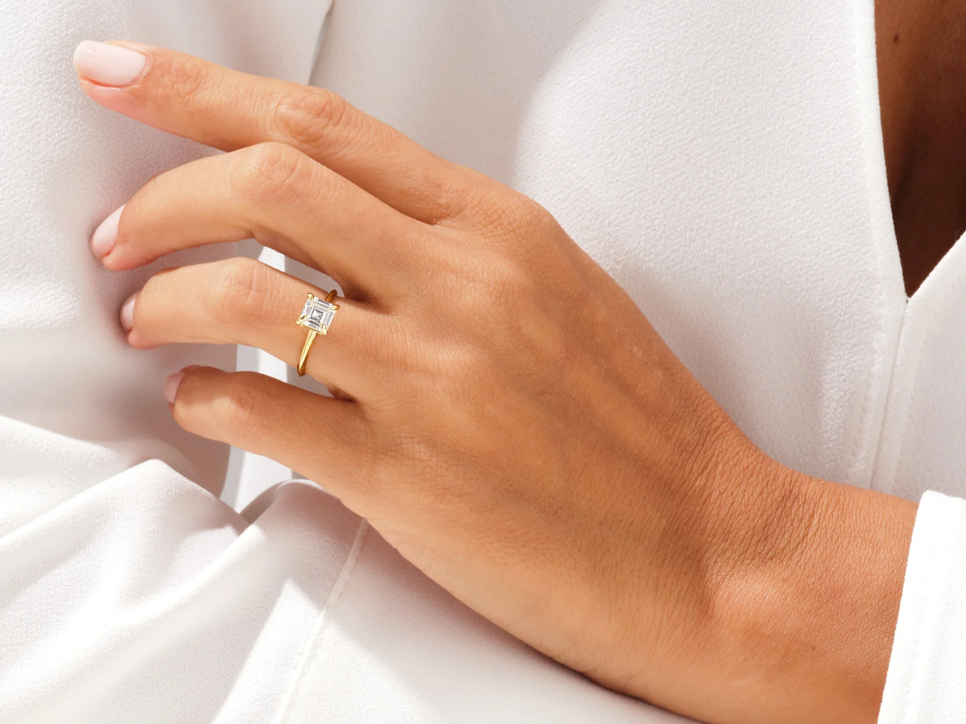 1.50CT Asscher Diamond Knife Edge Solitaire Moissanite Engagement Ring