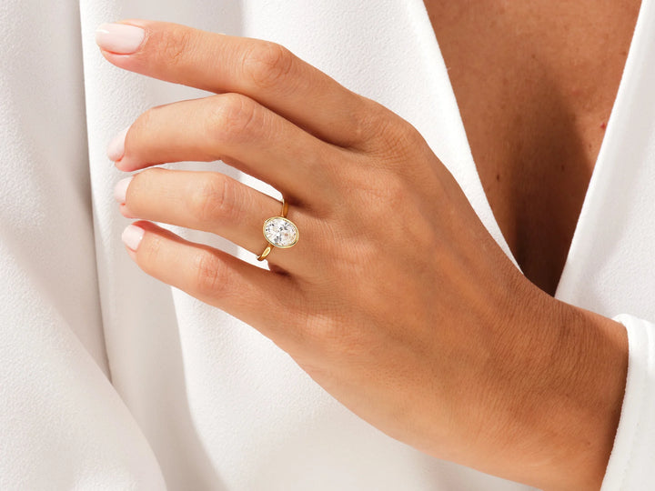 2.0CT Oval Diamond Bezel Setting Solitaire Moissanite Engagement Ring