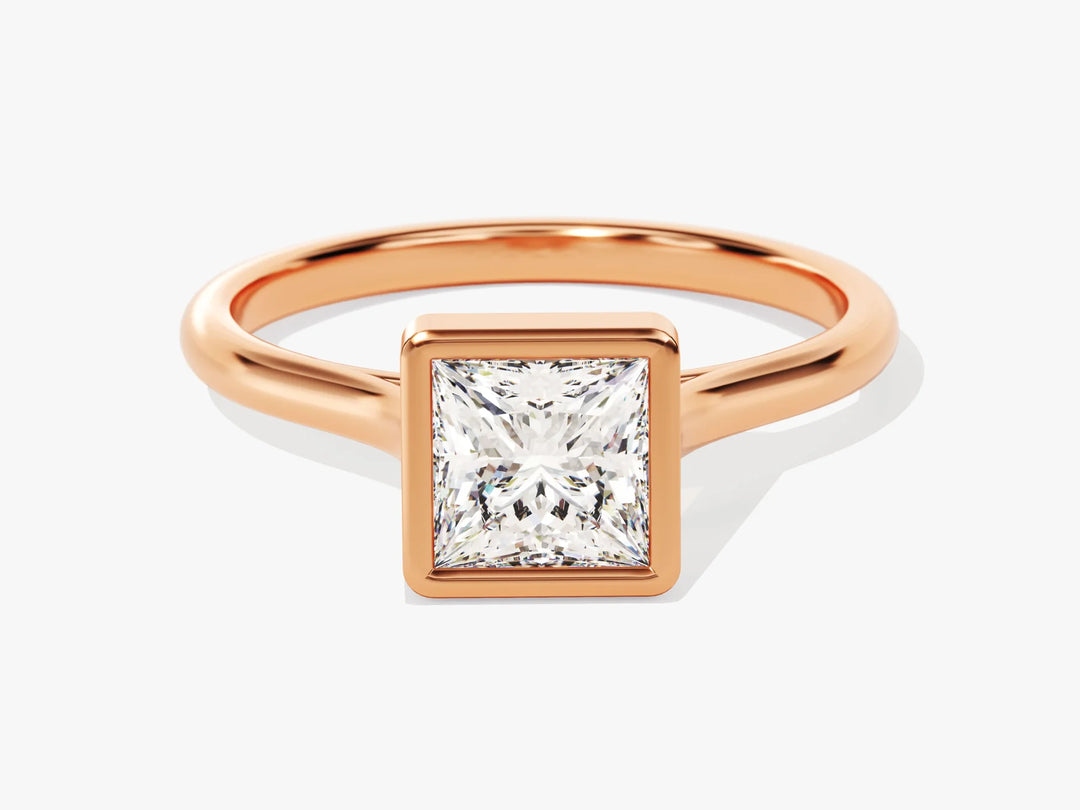 1.0CT Princess Diamond Bezel Setting Solitaire Moissanite Engagement Ring