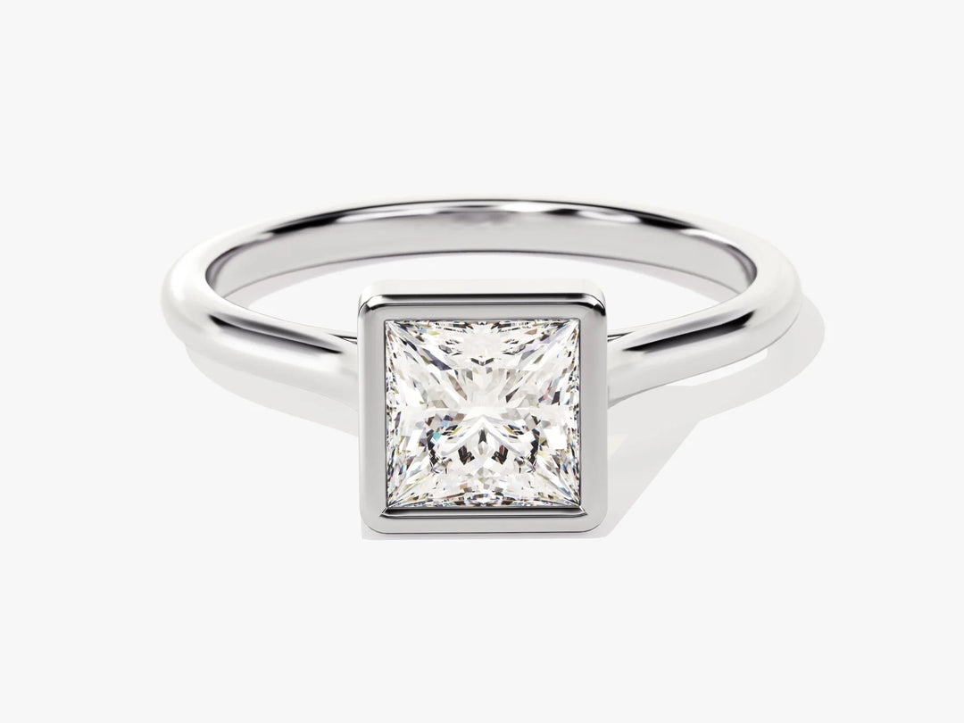 1.0CT Princess Diamond Bezel Setting Solitaire Moissanite Engagement Ring