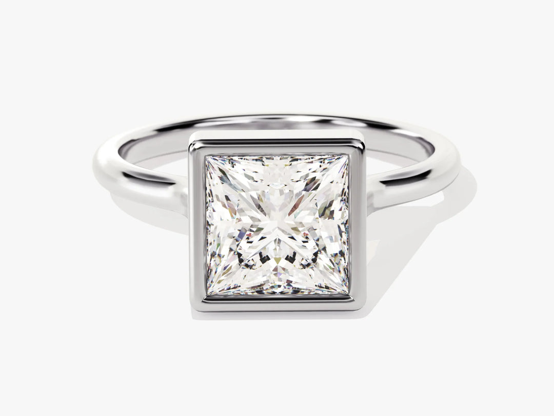 2.0CT Princess Diamond Bezel Setting Solitaire Moissanite Engagement Ring