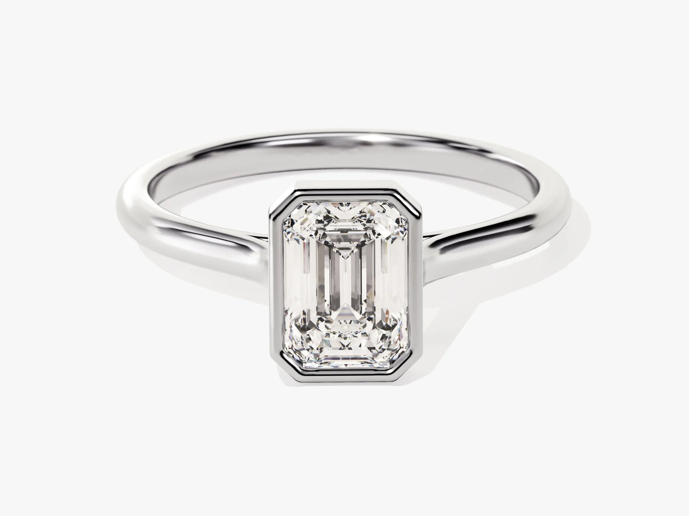 1.0CT Emerald Diamond Bezel Setting Solitaire Moissanite Engagement Ring