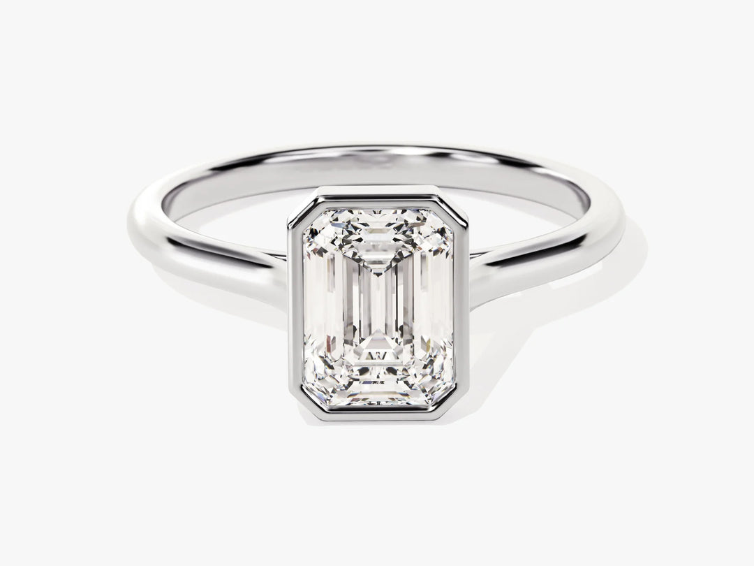 1.50CT Emerald Diamond Bezel Setting Solitaire Moissanite Engagement Ring
