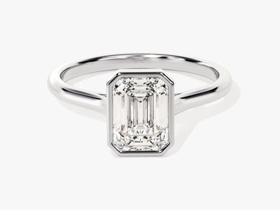 1.50CT Emerald Diamond Bezel Setting Solitaire Moissanite Engagement Ring