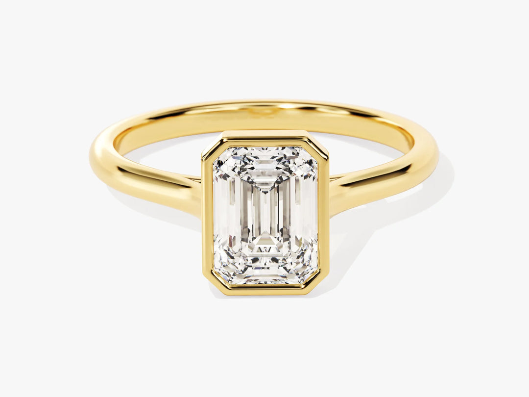 1.50CT Emerald Diamond Bezel Setting Solitaire Moissanite Engagement Ring