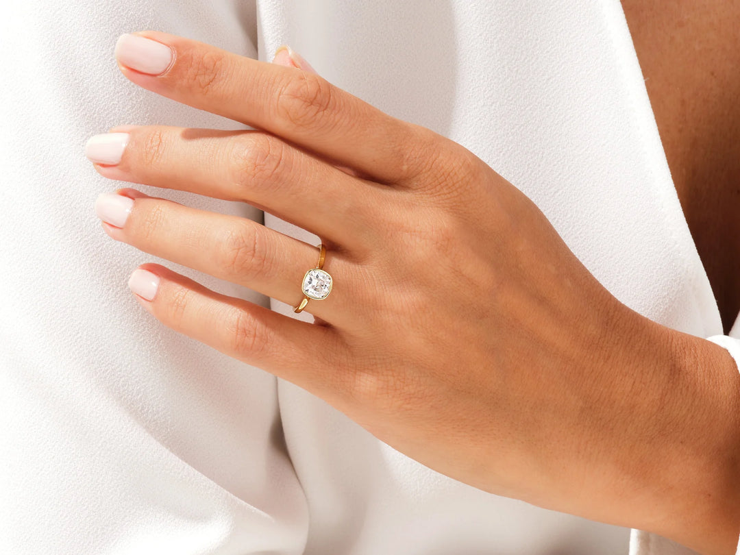 1.50CT Cushion Cut Bezel Setting Solitaire Moissanite Engagement Ring