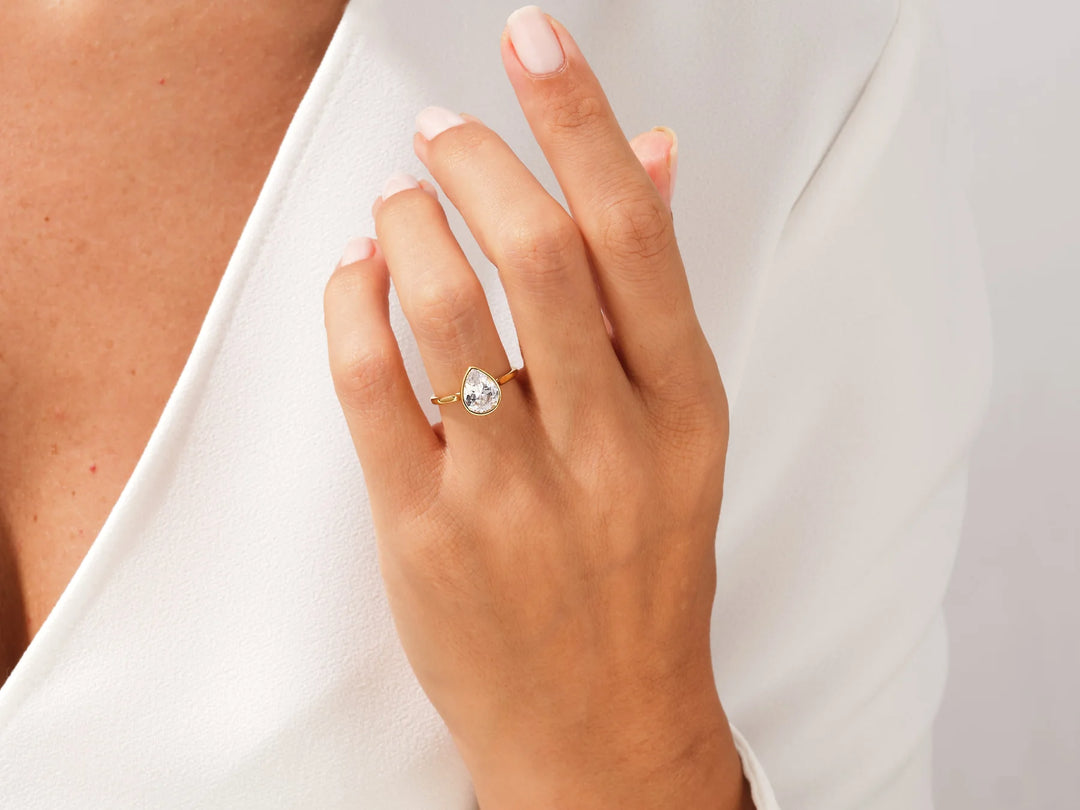 2.0CT Pear Cut Bezel Setting Solitaire Moissanite Engagement Ring