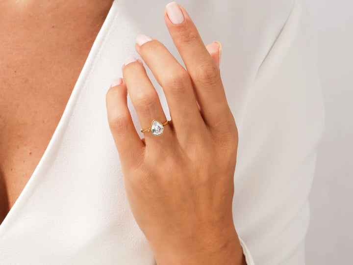 2.0CT Pear Cut Bezel Setting Solitaire Moissanite Engagement Ring