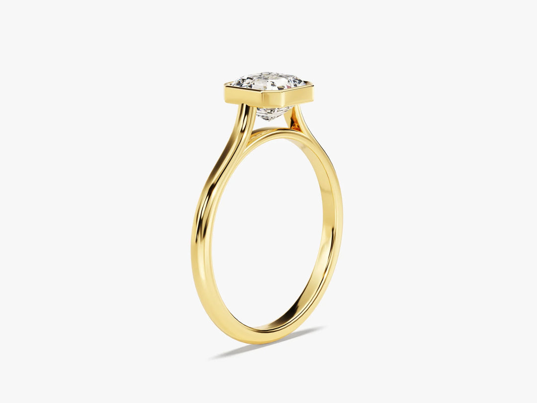 1.0CT Asscher Diamond Bezel Setting Solitaire Moissanite Engagement Ring