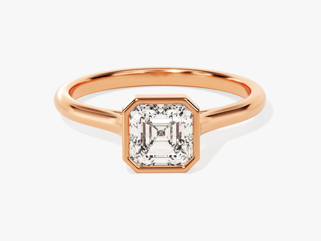1.0CT Asscher Diamond Bezel Setting Solitaire Moissanite Engagement Ring
