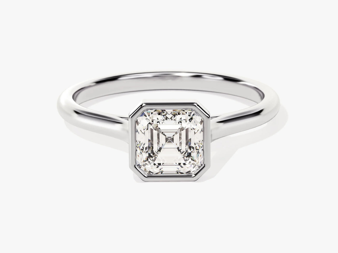 1.0CT Asscher Diamond Bezel Setting Solitaire Moissanite Engagement Ring