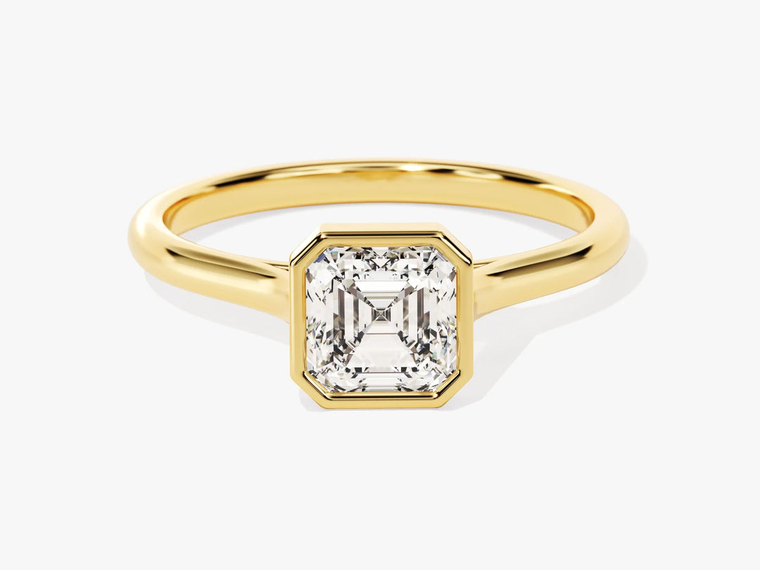 1.0CT Asscher Diamond Bezel Setting Solitaire Moissanite Engagement Ring