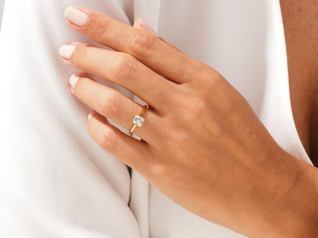 1.0CT Asscher Diamond Bezel Setting Solitaire Moissanite Engagement Ring