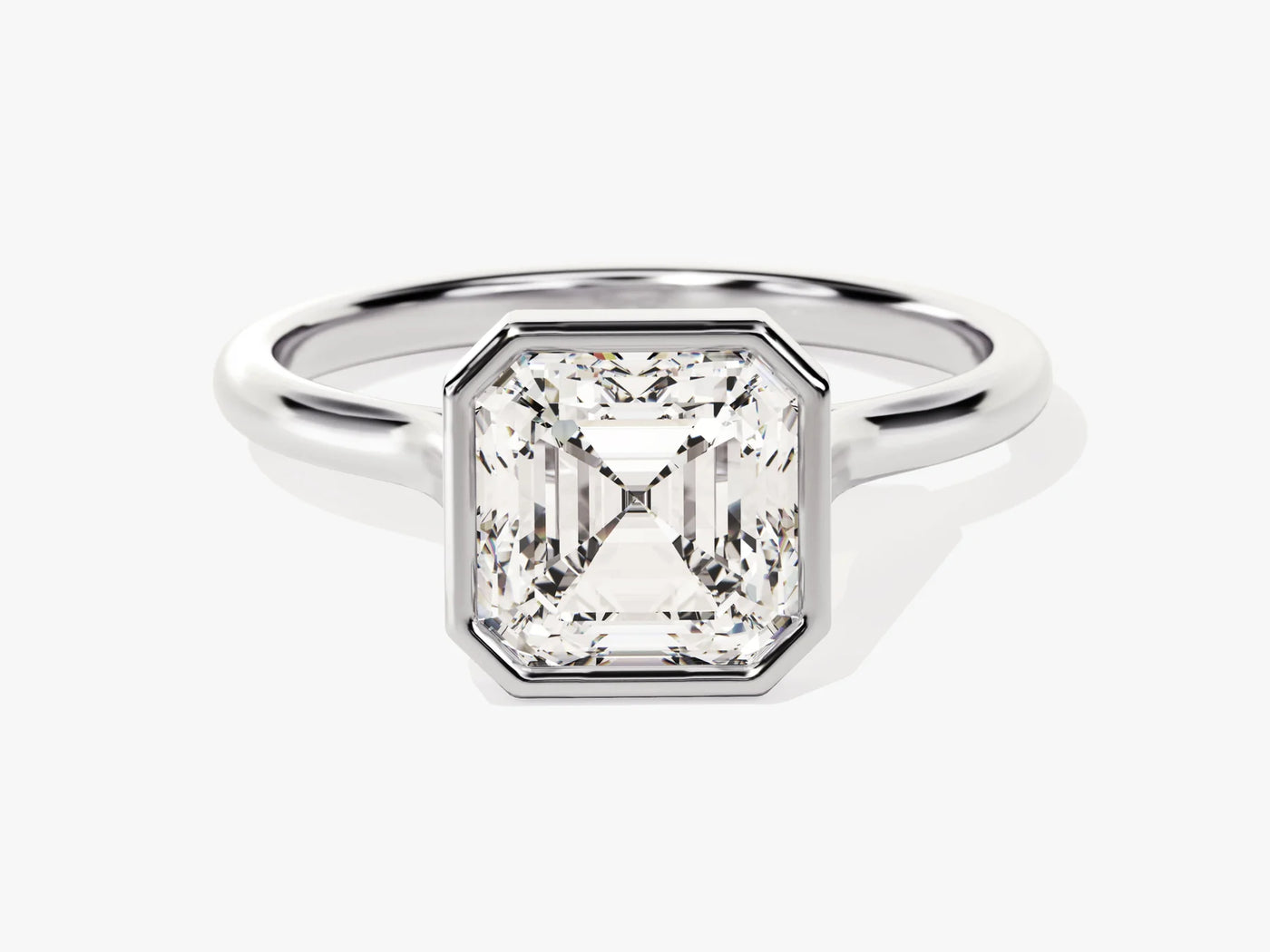 2.0CT Asscher Cut Bezel Setting Solitaire Moissanite Engagement Ring