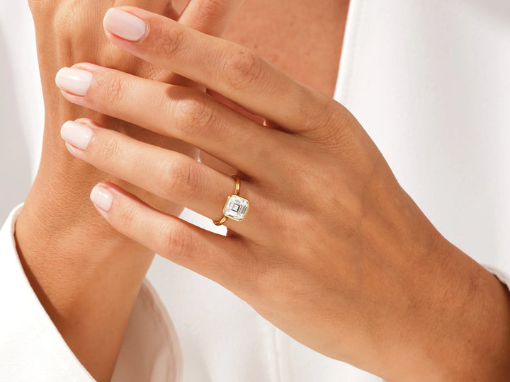 2.0CT Asscher Cut Bezel Setting Solitaire Moissanite Engagement Ring