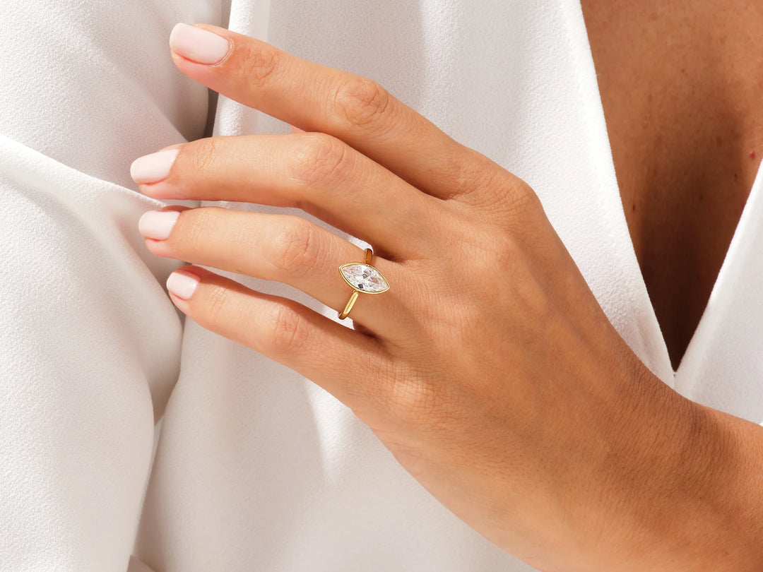 1.50CT Marquise Cut Bezel Setting Solitaire Moissanite Engagement Ring