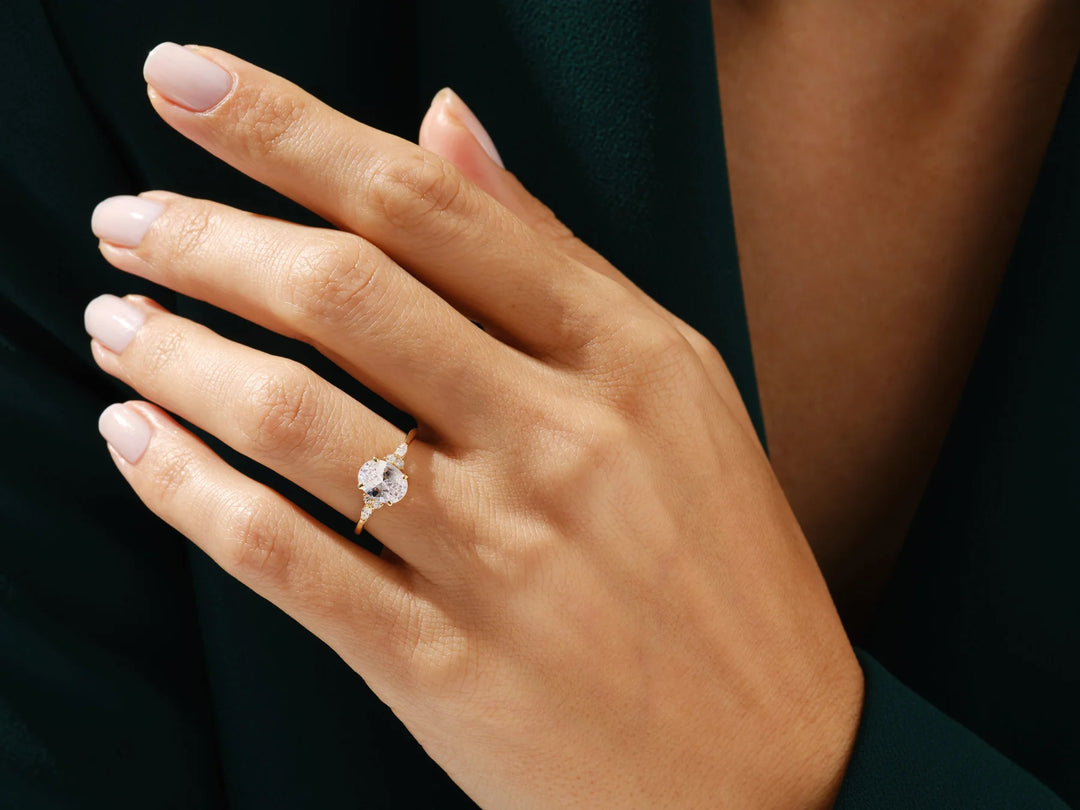1.50CT Oval Cut Diamond Cluster Setting Moissanite Engagement Ring