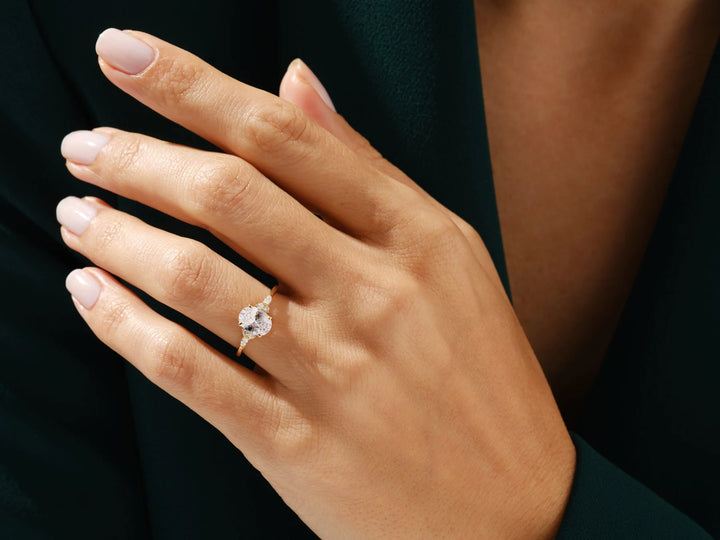 1.50CT Oval Cut Diamond Cluster Setting Moissanite Engagement Ring