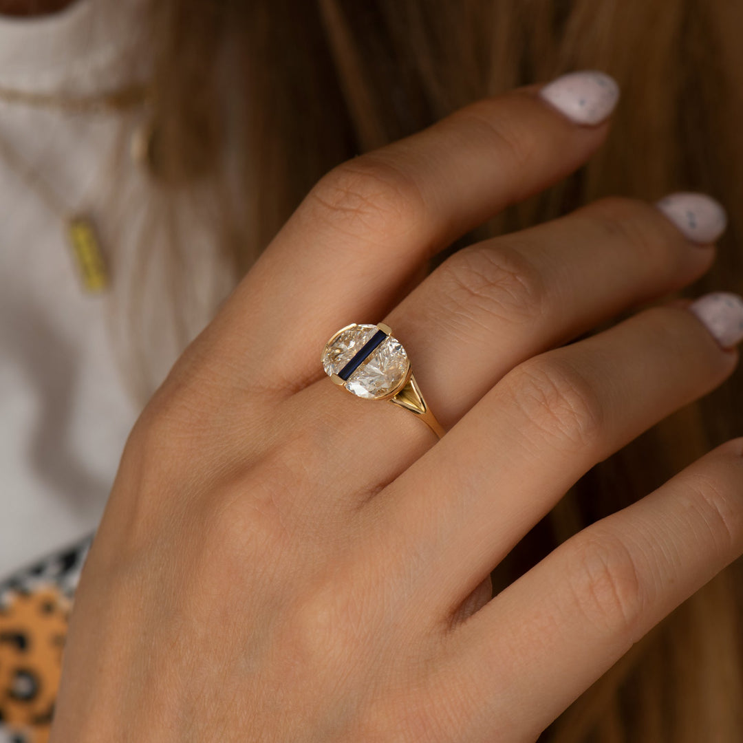 3.0CTW Light Yellow Half Moon Cut Diamond With Needle Baguette Lab Grown Ring