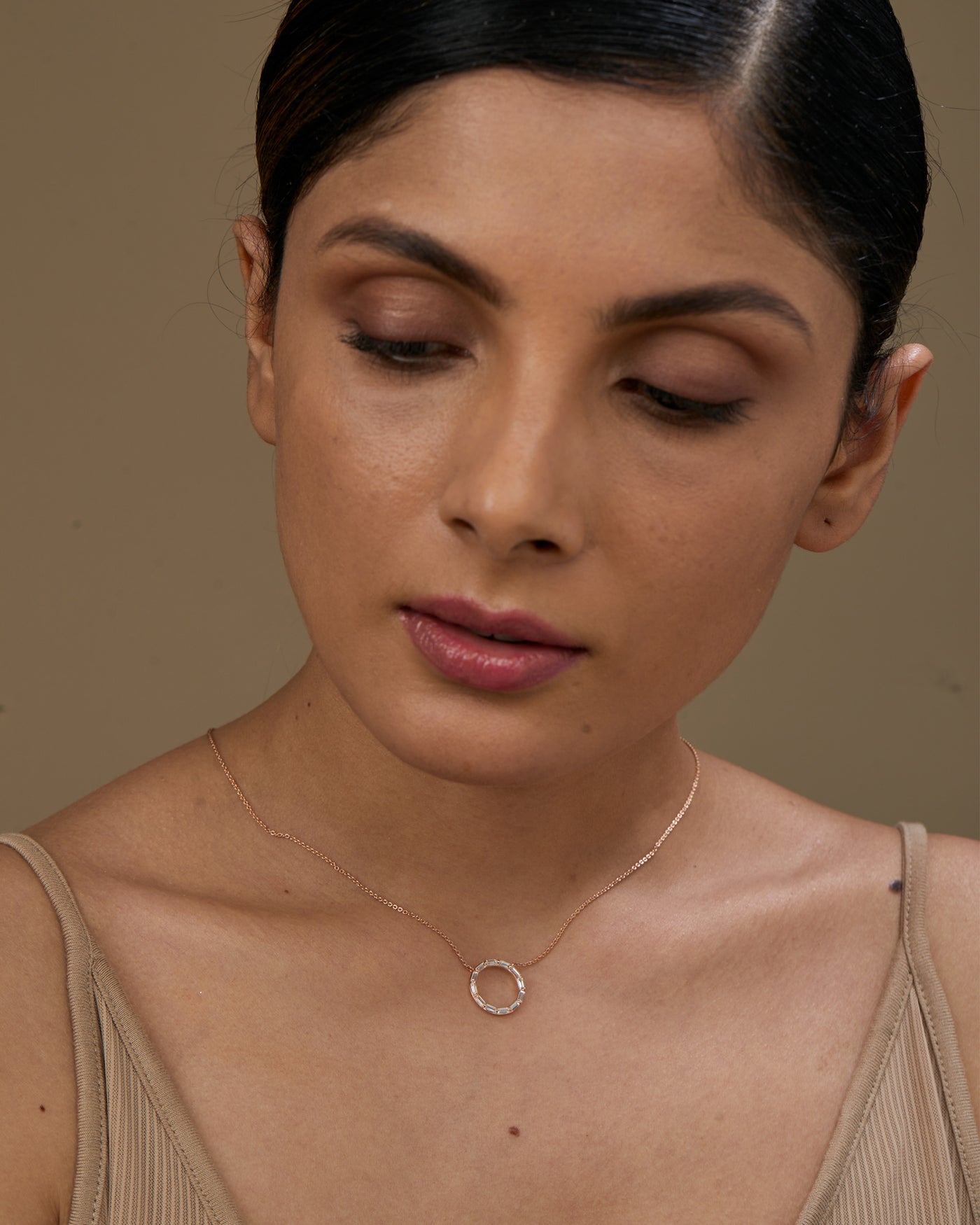 Baguette Cut Diamond Moissanite Circle Necklace (Medium)