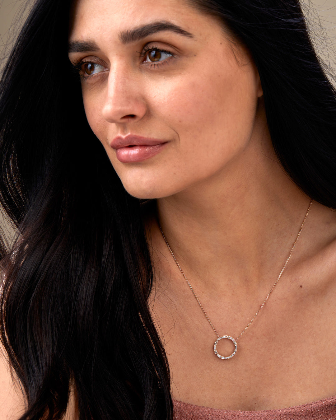 Diamond Moissanite Baguette Circle Necklace (Large) For Women