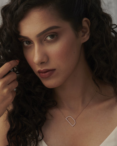 Round Cut Diamond Moissanite Sideways Initial Necklace