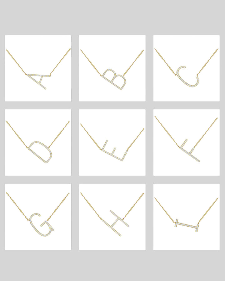 Round Cut Diamond Moissanite Sideways Initial Necklace