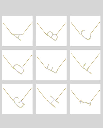 Round Cut Diamond Moissanite Sideways Initial Necklace