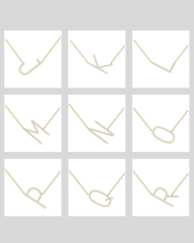 Round Cut Diamond Moissanite Sideways Initial Necklace