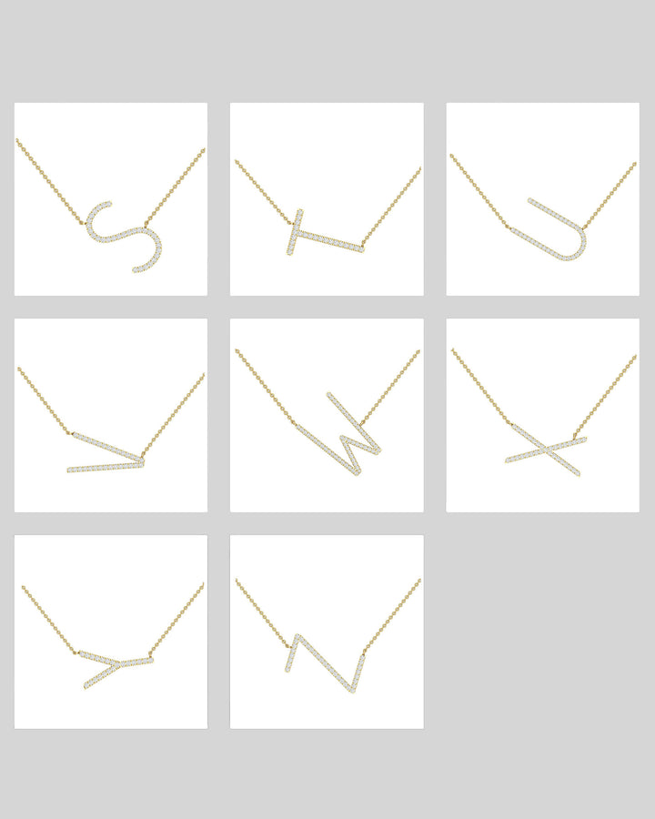 Round Cut Diamond Moissanite Sideways Initial Necklace