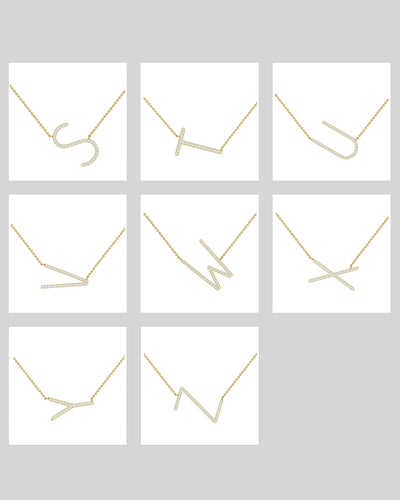 Round Cut Diamond Moissanite Sideways Initial Necklace