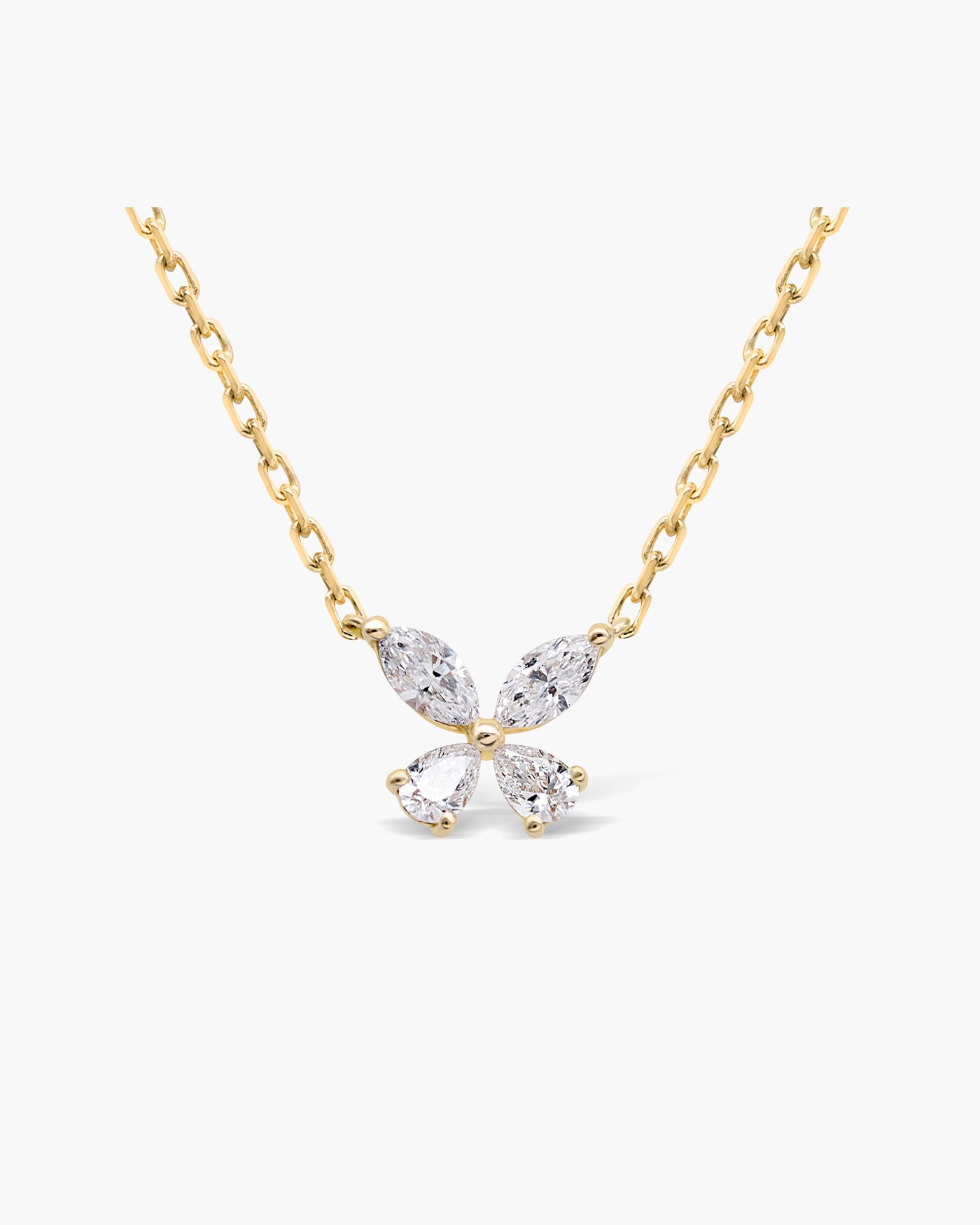 Round Cut Moissanite Interlocked Gold & Diamond Paperclip Link Necklace